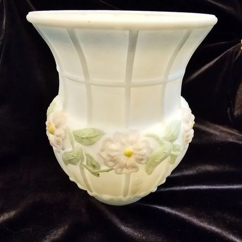 Antique Vintage Milk Glass Hand Painted Floral Lamp or Chandelier Shade